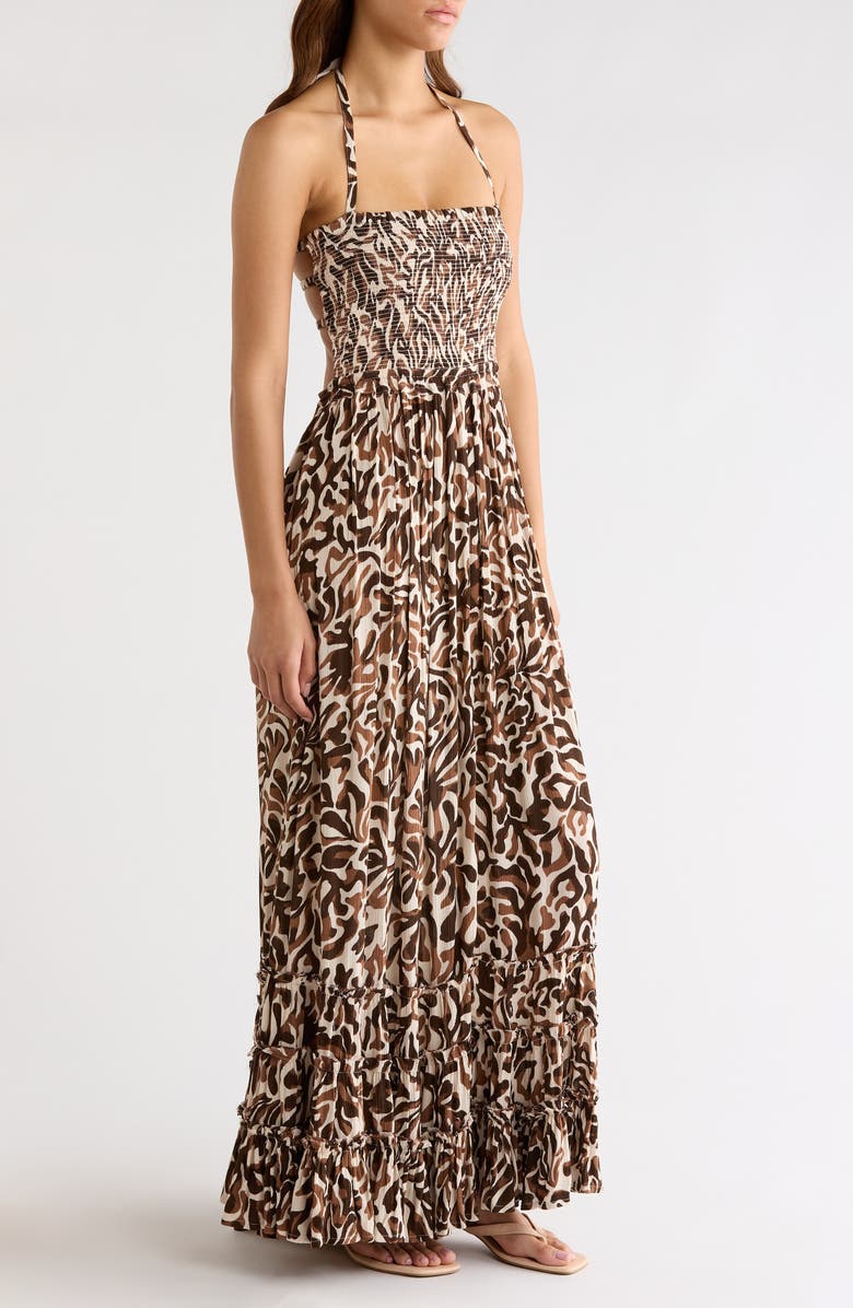 Elan Strappy Smocked Maxi Dress, Alternate, color, Brown Carolina