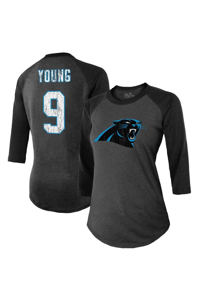 Women's Majestic Threads Bryce Young Black Carolina Panthers Player Name & Number Tri-Blend 3/4-Sleeve Fitted T-Shirt, Main, color, Black