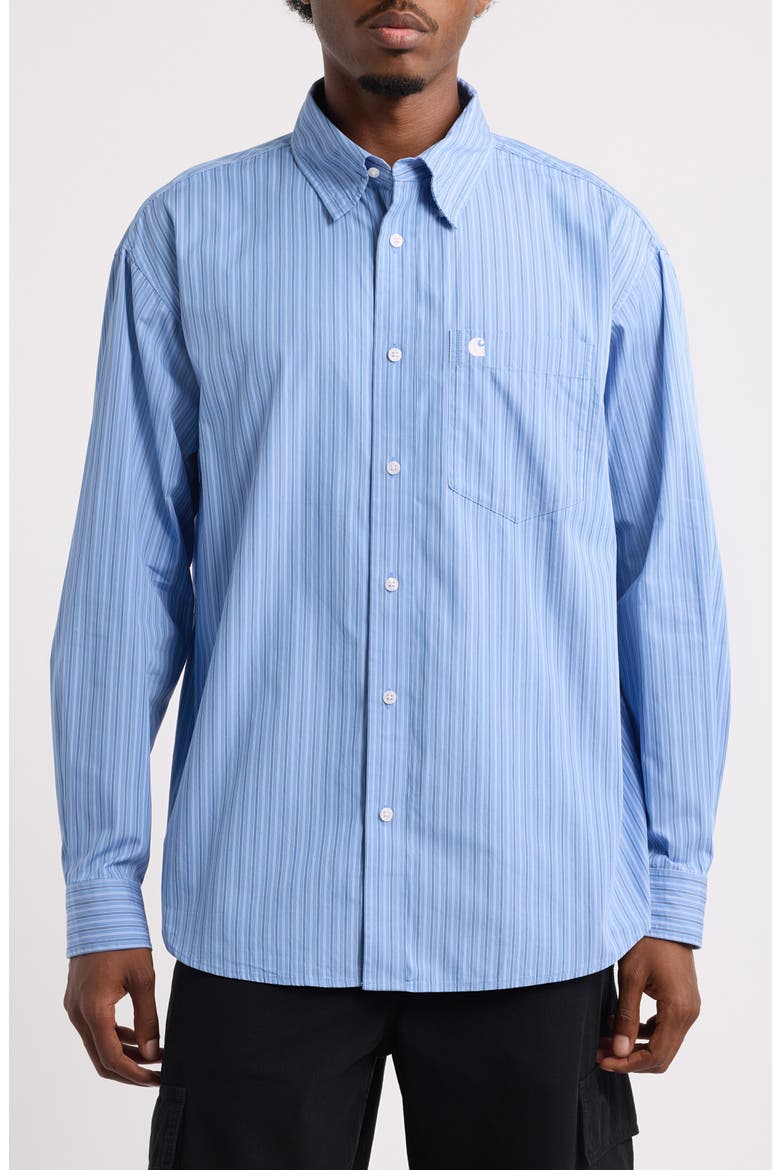 Keene Stripe Cotton Poplin Button-Up Shirt, Main, color, KEENE STRIPE, CURACAO