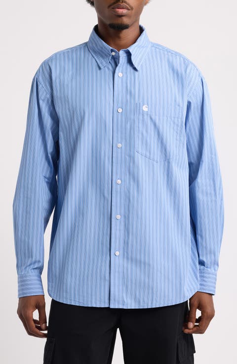 Keene Stripe Cotton Poplin Button-Up Shirt