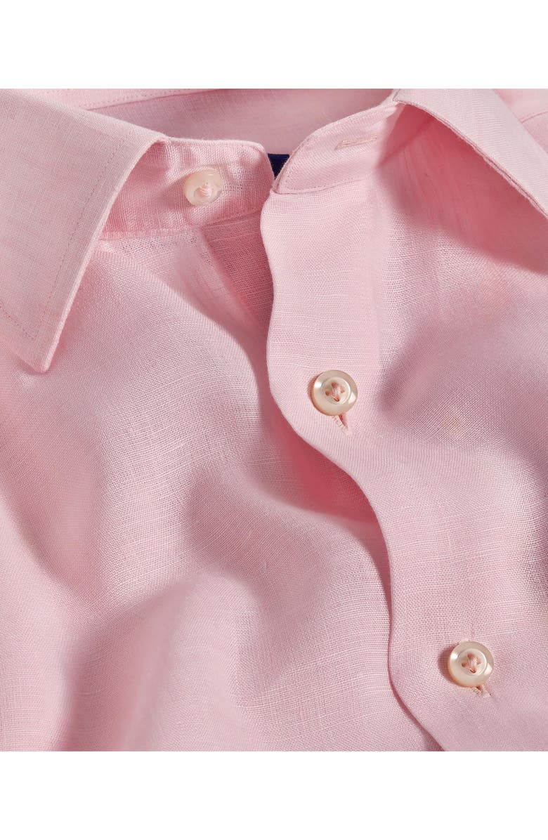 David Donahue Trim Fit Linen Dress Shirt, Alternate, color, Pink