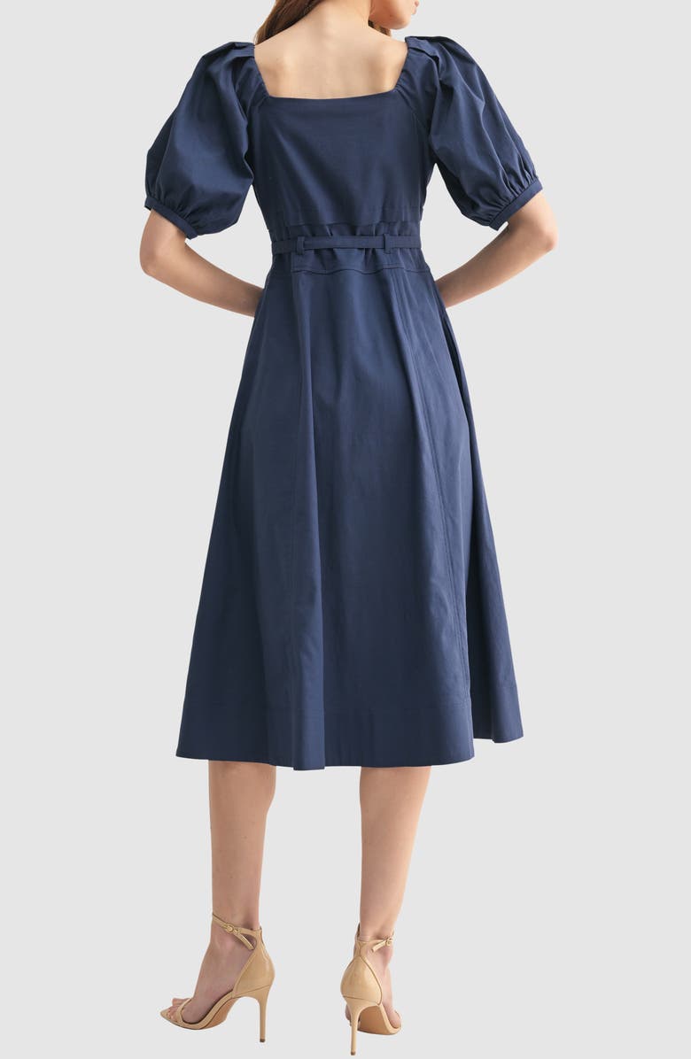 Puff Sleeve Cinched Waist Fit & Flare Midi Dress
