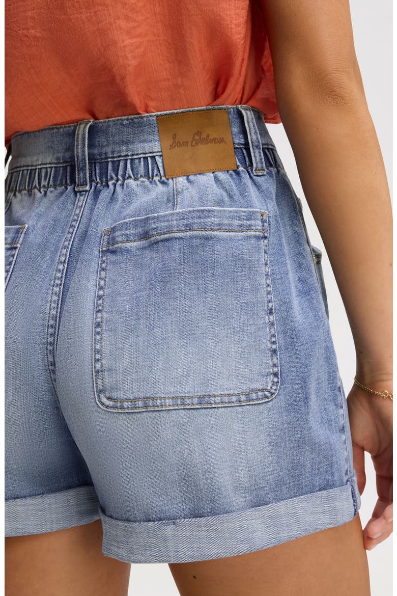 Embroidered Eyelet Paperbag Waist Denim Shorts, Alternate, color, POPPY INDIGO WASH