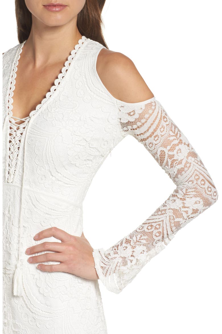 Lace-Up Cold Shoulder Gown, Alternate, color, WHITE