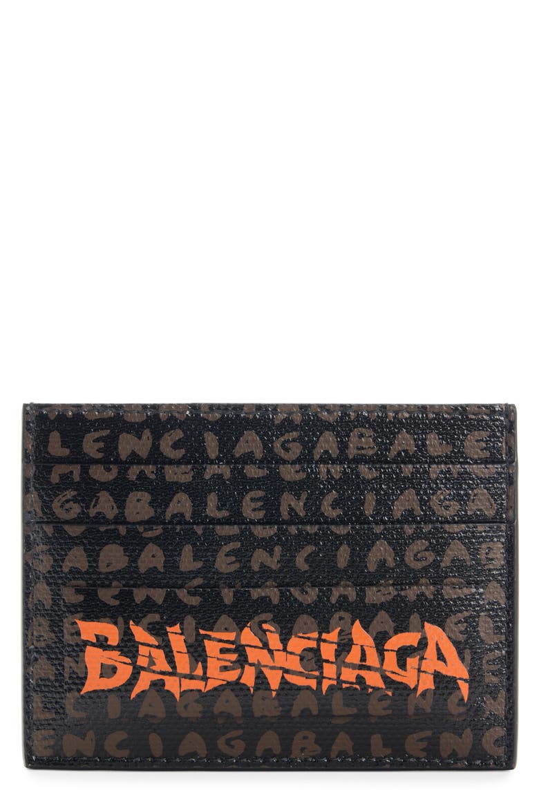 Snob Allover Logo Card Holder, Main, color, 1166 BLACK/ L DOOR ORANGE