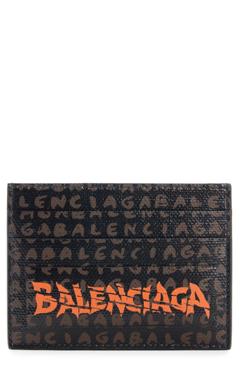 Balenciaga Snob Allover Logo Card Holder, Main, color, 1166 Black/ L Door Orange