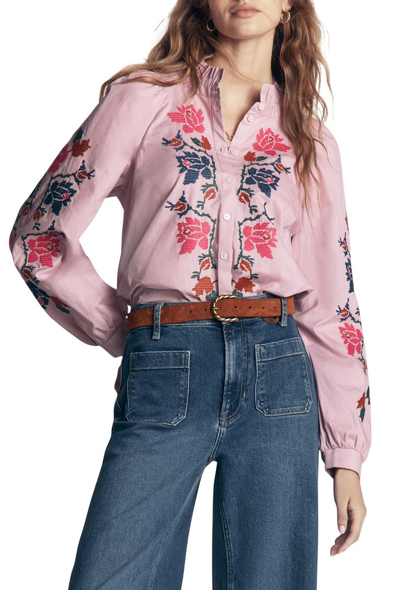 Erica Embroidered Cotton Shirt, Main, color, SOFT PINK, EMBROIDERED FLORAL