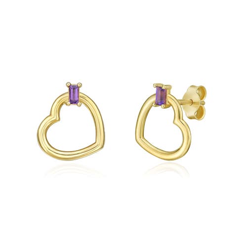 The Lovery Fine Jewelry Baguette Amethyst Open Heart Earrings In Purple