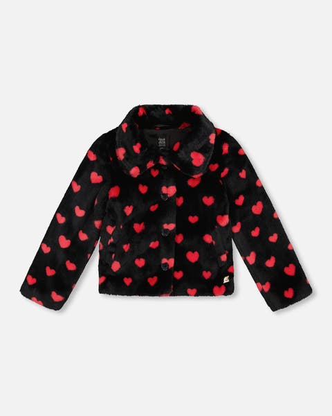 Faux Fur Short Coat with Hearts (Big Kid)