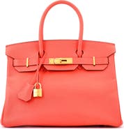 Pre-Owned Hermes Birkin Handbag Red Epsom with Gold Hardware 30