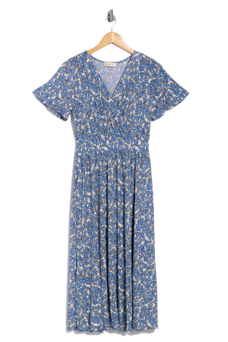 Floral V-Neck Midi Dress, Alternate, color, BLUE DAISY