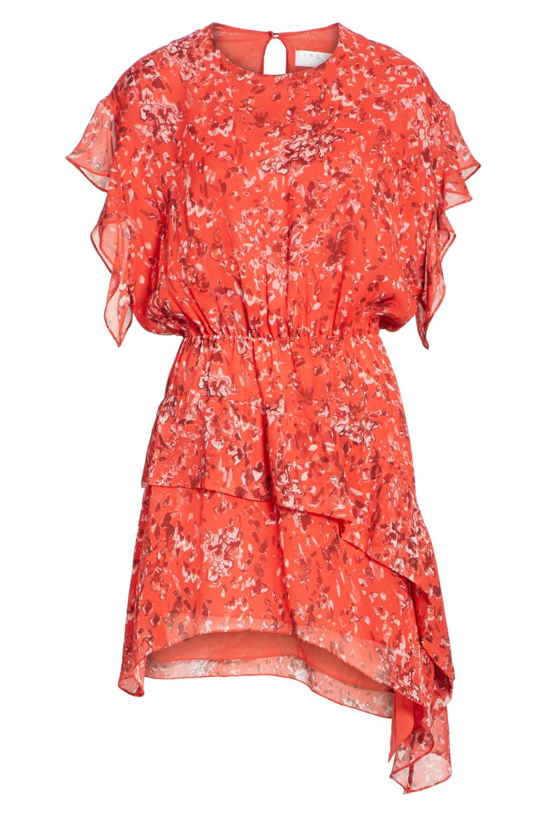 Print Ruffle Dress, Alternate, color, RED