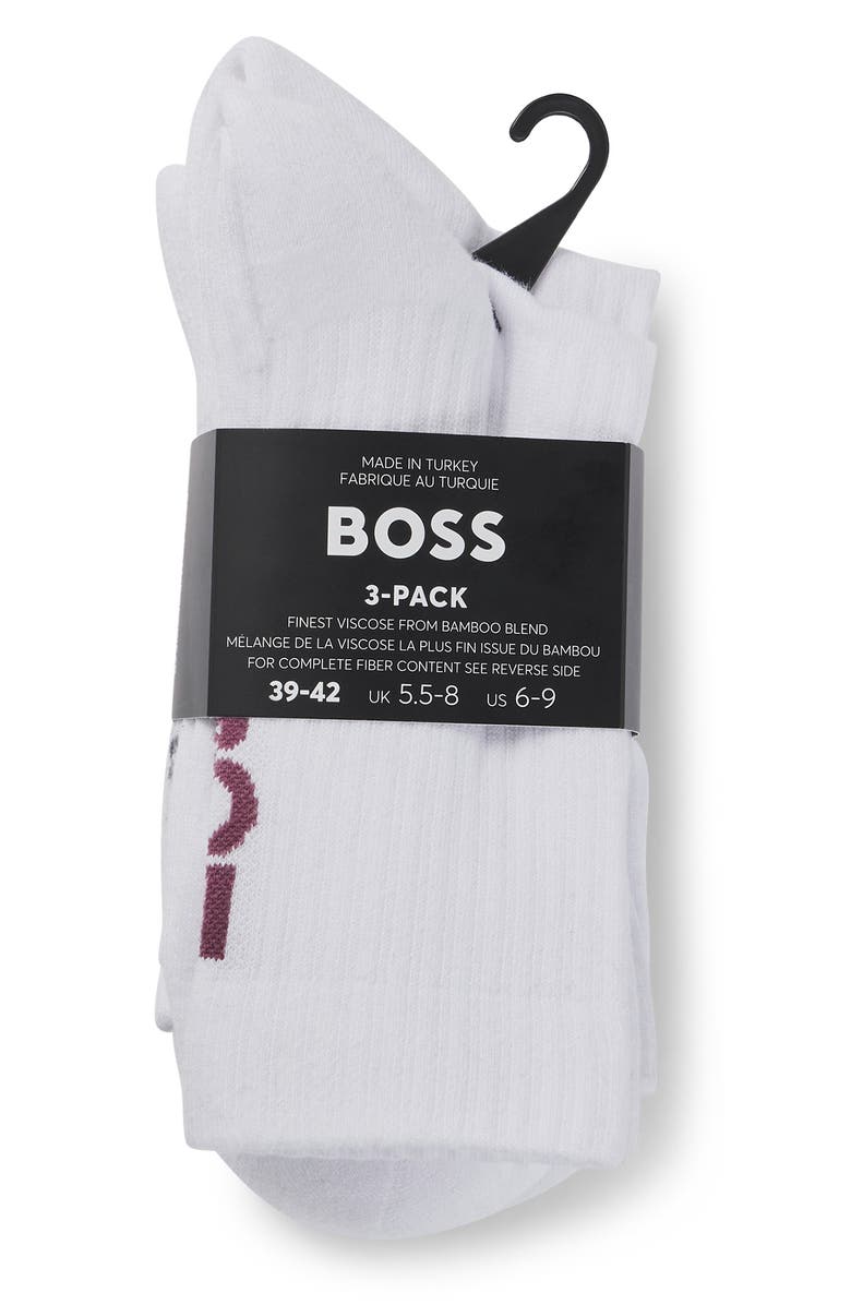 BOSS 3-Pack Ribbed Crew Socks, Alternate, color, White