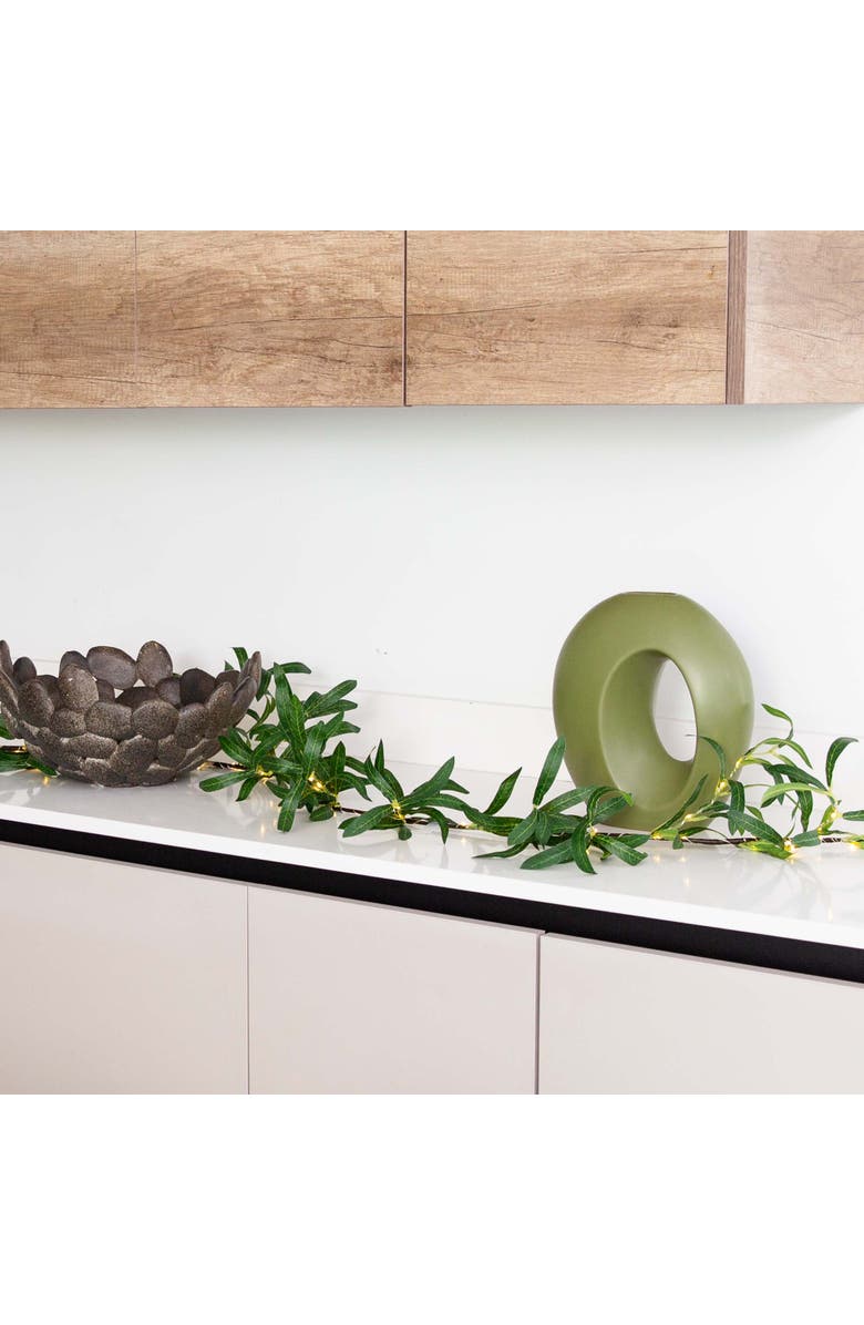 NEARLY NATURAL 6.5-ft Lighted Artificial Olive Garland with 100 Warm White LED Lights, Alternate, color, Green