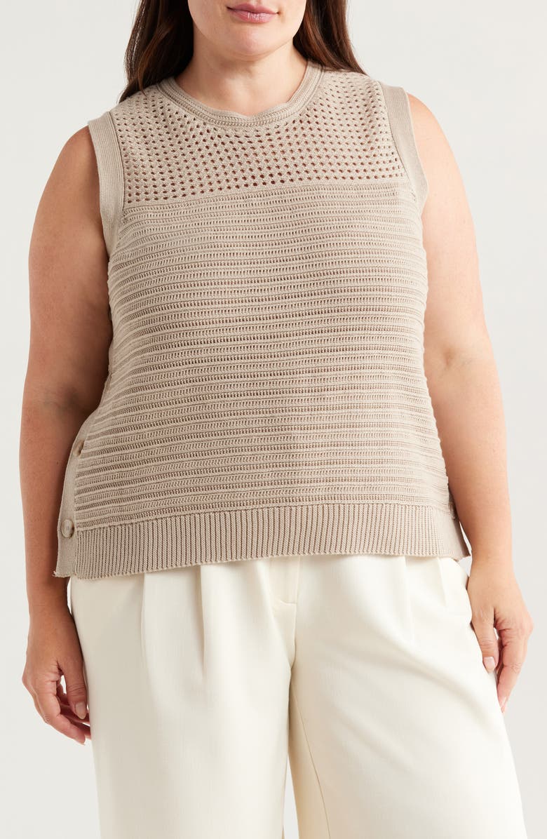 Halogen<sup>®</sup> Open Stitch Side-Button Cotton Sweater Tank, Main, color, Taupe Bisque