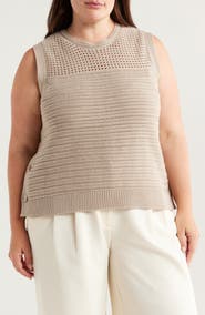Halogen® Open Stitch Side-Button Cotton Sweater Tank