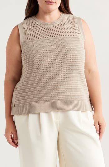 Halogen ® Open Stitch Side-button Cotton Sweater Tank