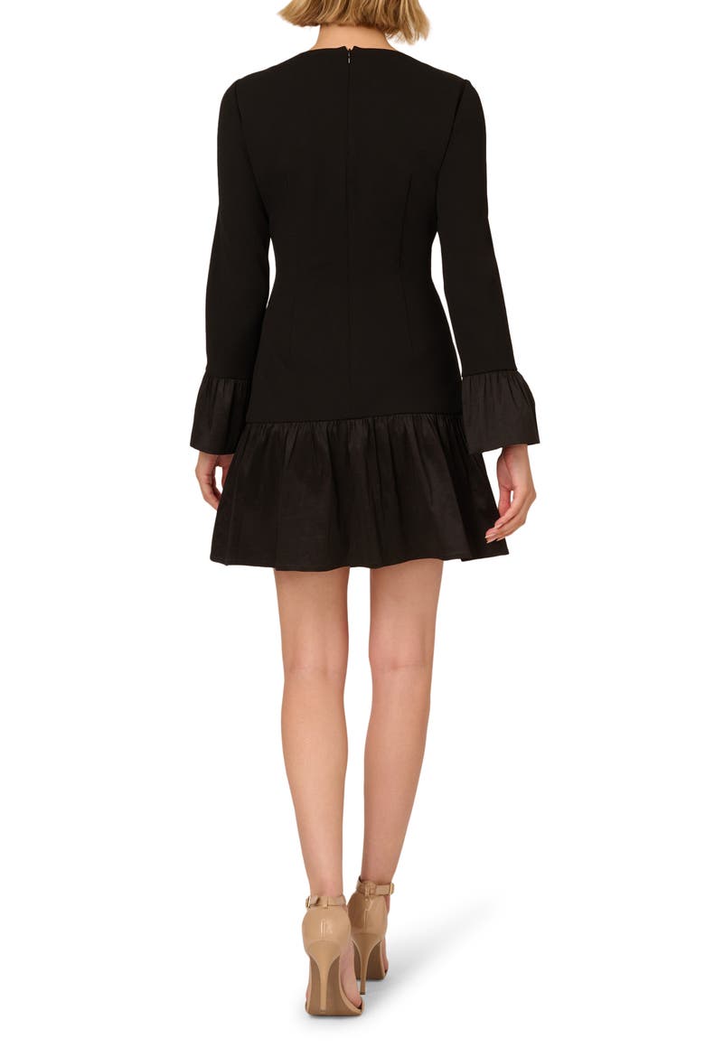 Long Sleeve Crepe & Taffeta Minidress, Alternate, color, BLACK