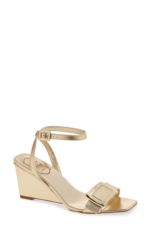 Belle Vivier Metallic Ankle Strap Wedge Sandal (Women)