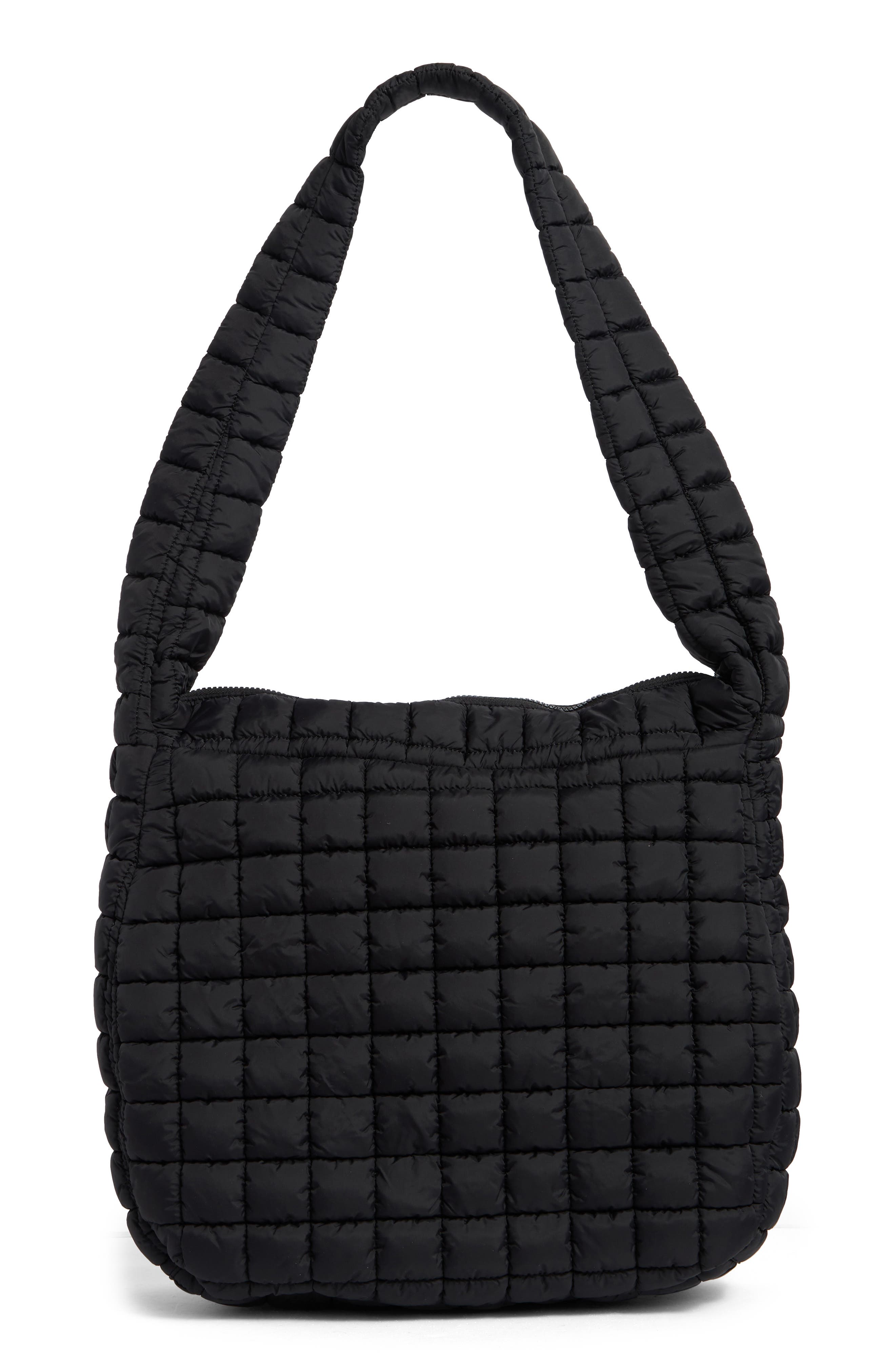 URBAN EXPRESSIONS HANDBAGS Oversize Square Quilt Nylon Hobo Bag, Alternate, color, Black