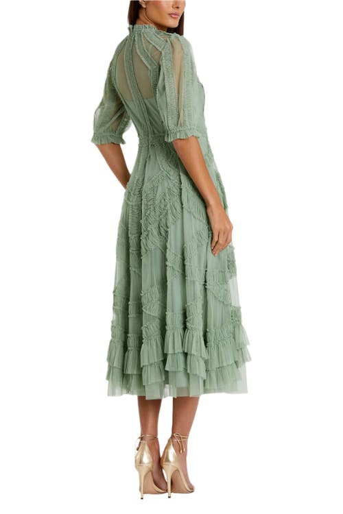 Mac Duggal 8058 Short Ruffled Tiered Cocktail Midi Dress In Green