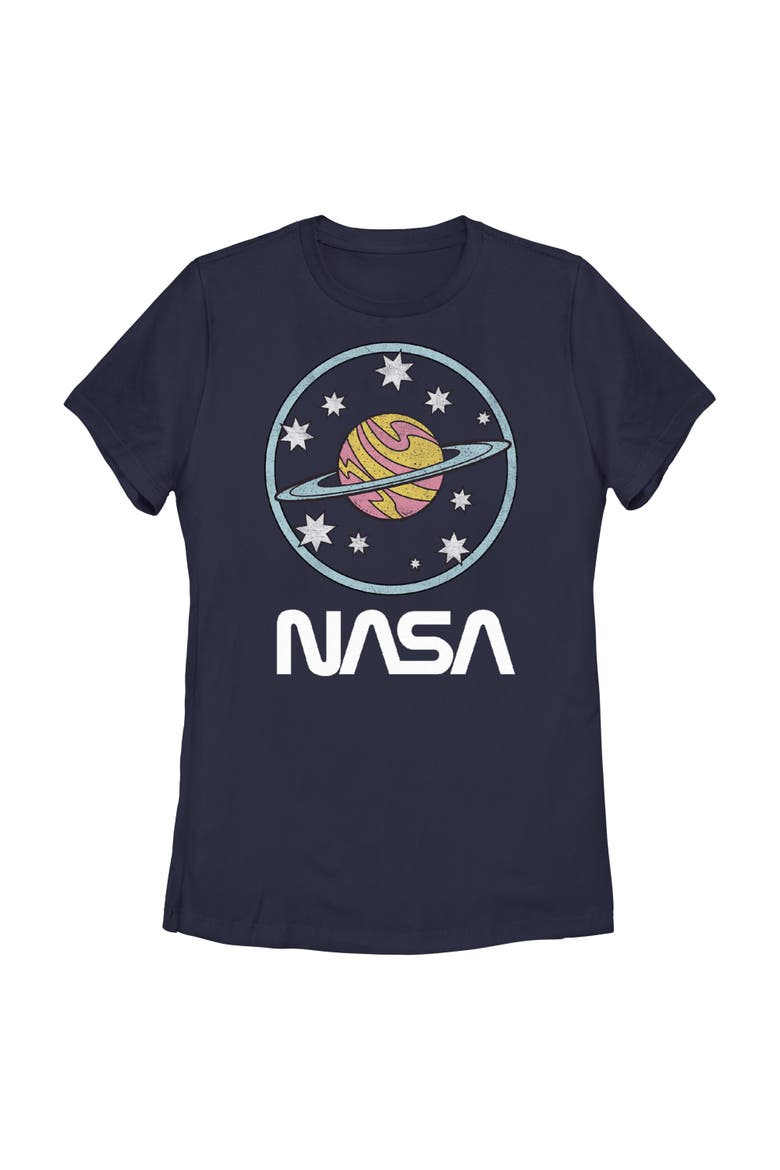 Junior's NASA Retro Saturn  Graphic T-Shirt, Main, color, Navy Blue