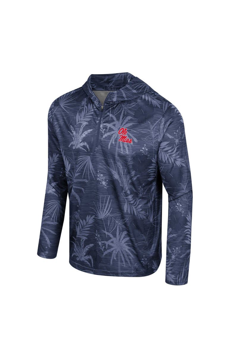 Men's Colosseum Navy Ole Miss Rebels Palms Printed Lightweight Quarter-Zip Hooded Top, Alternate, color, Navy
