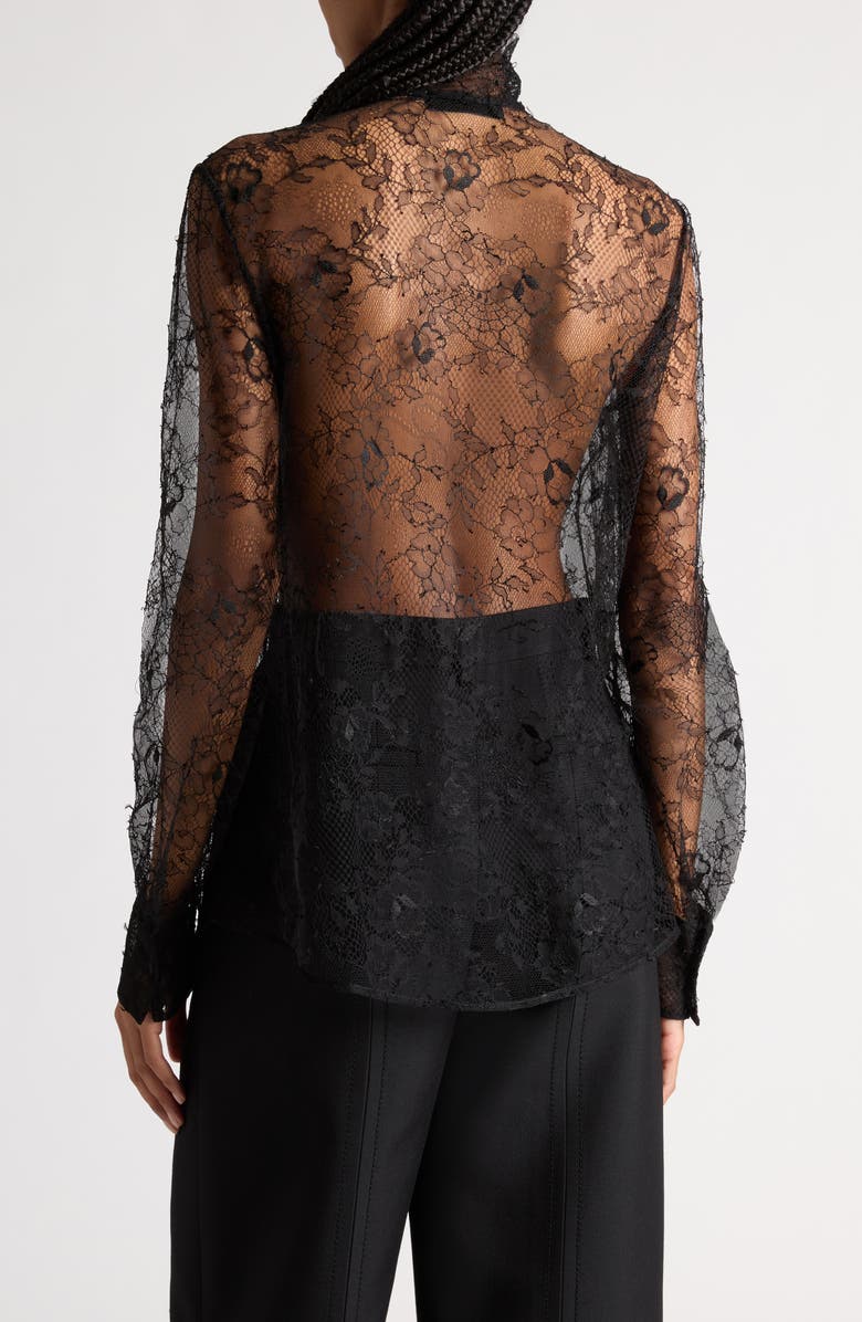 Valentino Garavani Sheer Floral Lace Tie Neck Shirt, Alternate, color, 