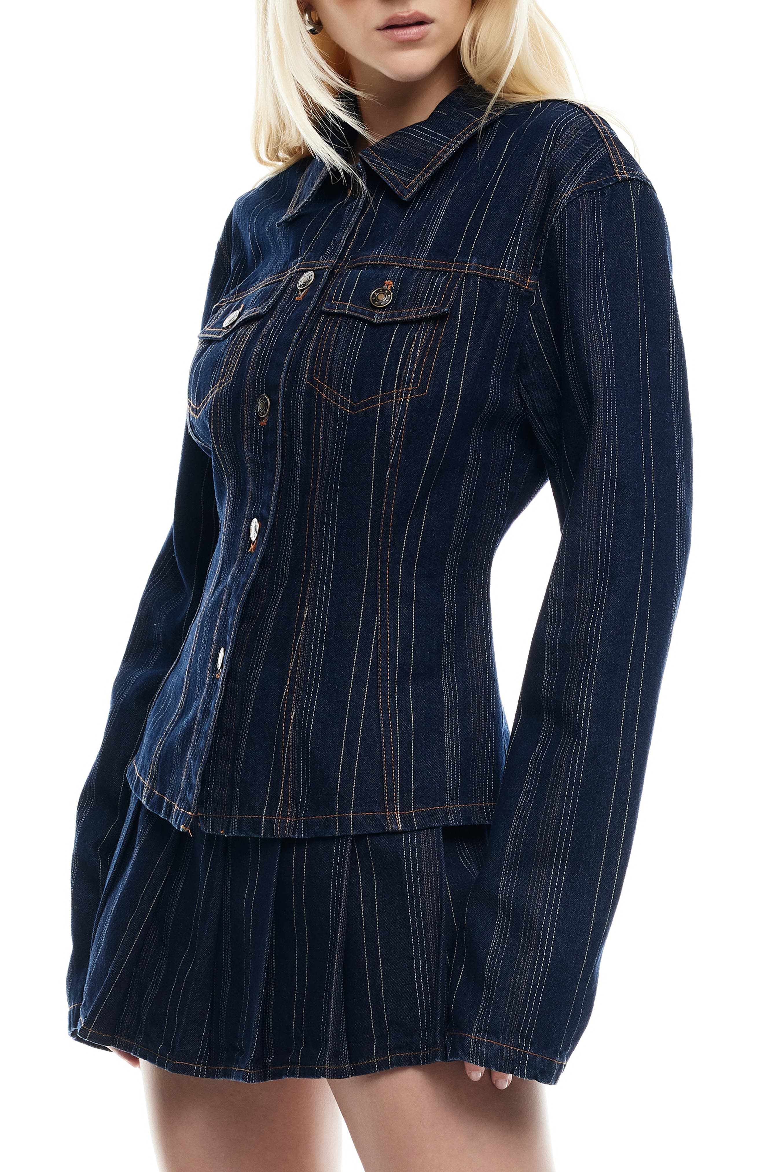 Rider Topstitch Detail Denim Jacket - image 2