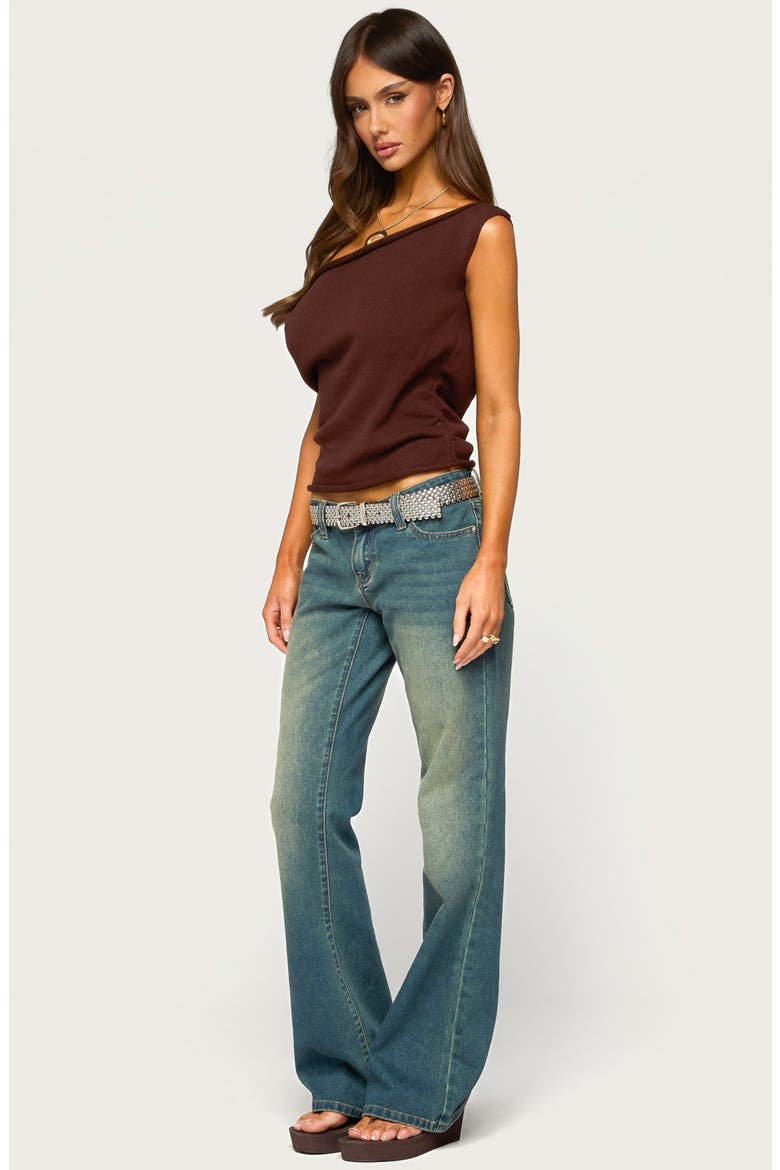Lauria Off Shoulder Rib Knit Top, Alternate, color, BROWN