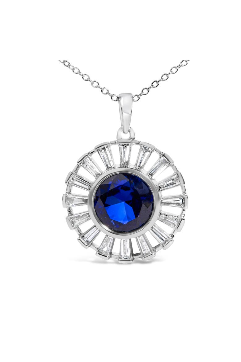 Sterling Silver Lab Grown Sapphire and Diamond Medallion Pendant Necklace, Alternate, color, Silver