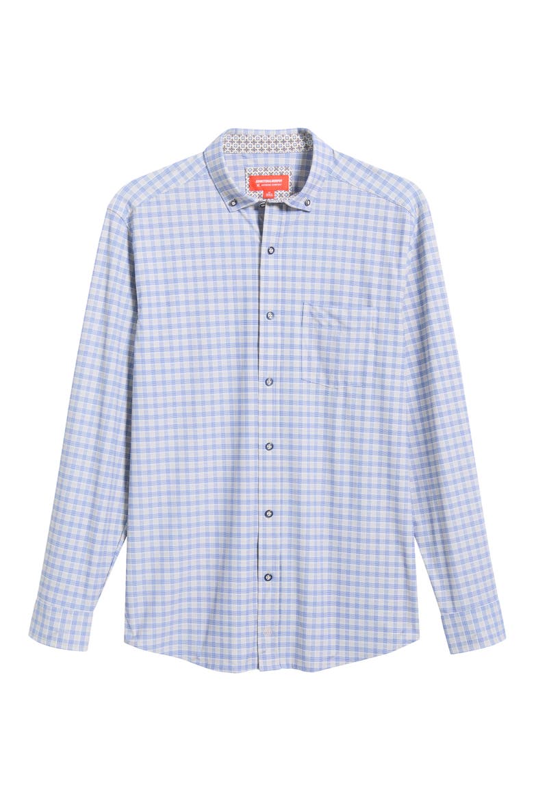 XC+™ Motion Gingham Check Knit Button-Up Shirt, Alternate, color, TAN/ NAVY TWO-TONE GINGHAM