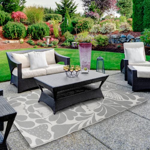 Northlight 4x6ft Floral Rectangular Outdoor Area Rug In Gray
