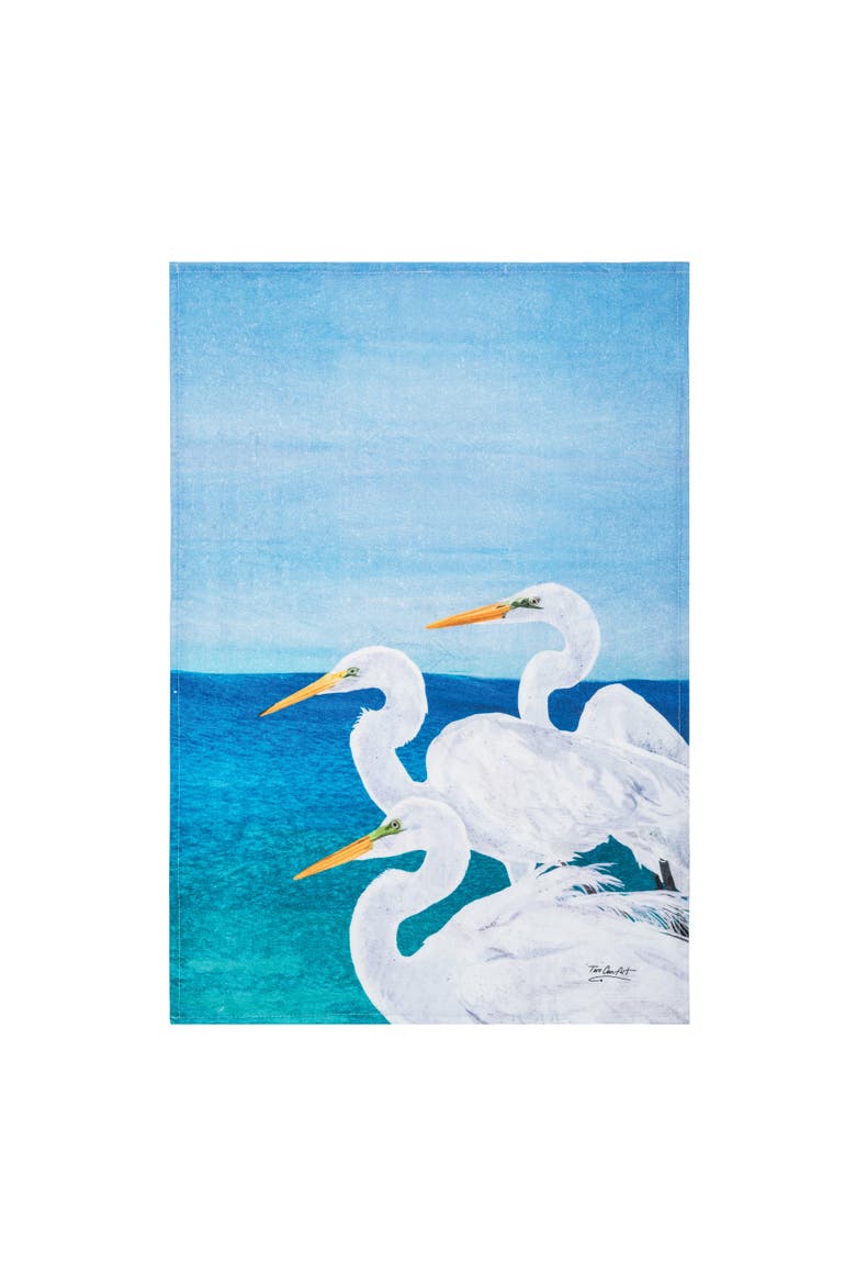 Egret Trio Dishtowel, Alternate, color, White