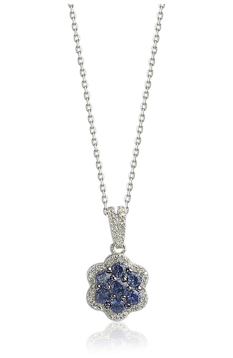 SUZY LEVIAN Sterling Silver Blue Sapphire & Lab Created White Sapphire Flower Pendant Necklace, Alternate, color, Blue