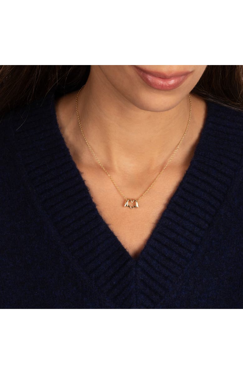 BY ADINA EDEN Solid Heart Hands Necklace, Alternate, color, Gold