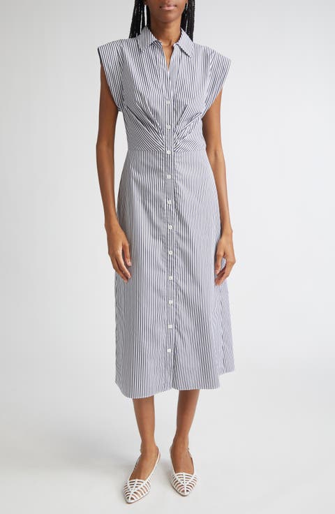 Haydon Sleeveless Stripe Cotton Blend Shirtdress