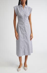 Veronica Beard Haydon Sleeveless Stripe Cotton Blend Shirtdress