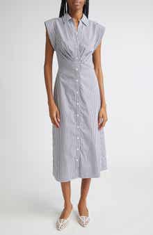 Veronica Beard Haydon Sleeveless Stripe Cotton Blend Shirtdress