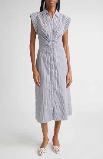 Veronica Beard Haydon Sleeveless Stripe Cotton Blend Shirtdress
