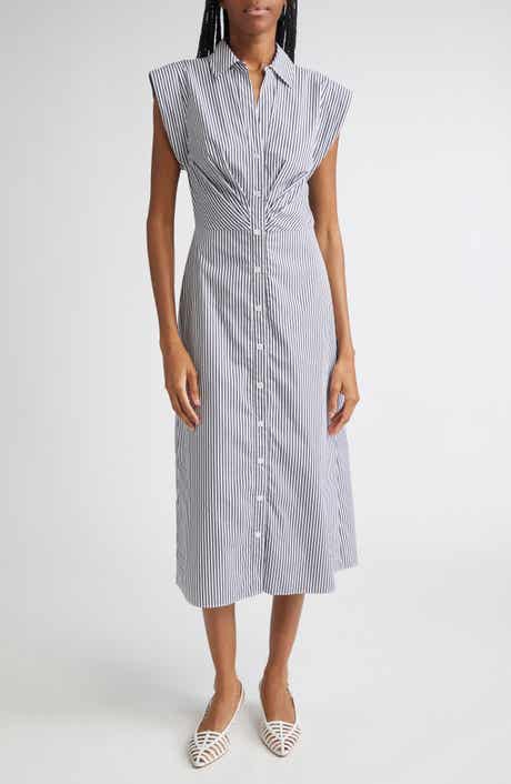 Veronica Beard Haydon Sleeveless Stripe Cotton Blend Shirtdress