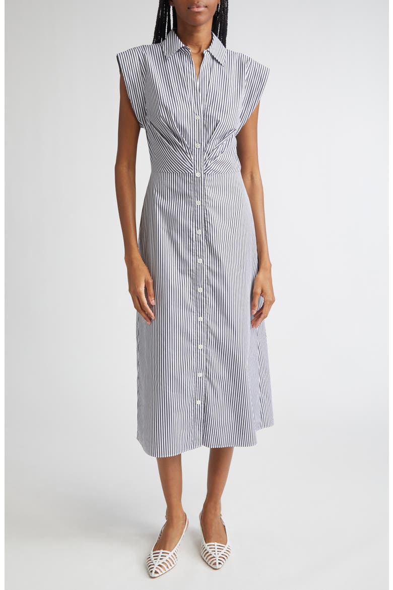 sleeveless striped shirt dress Striped Sleeveless Shirt Maxi Dress