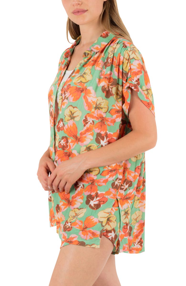 Hurley Ginko Clouds Floral Button-Up Shirt, Alternate, color, Ginko Green