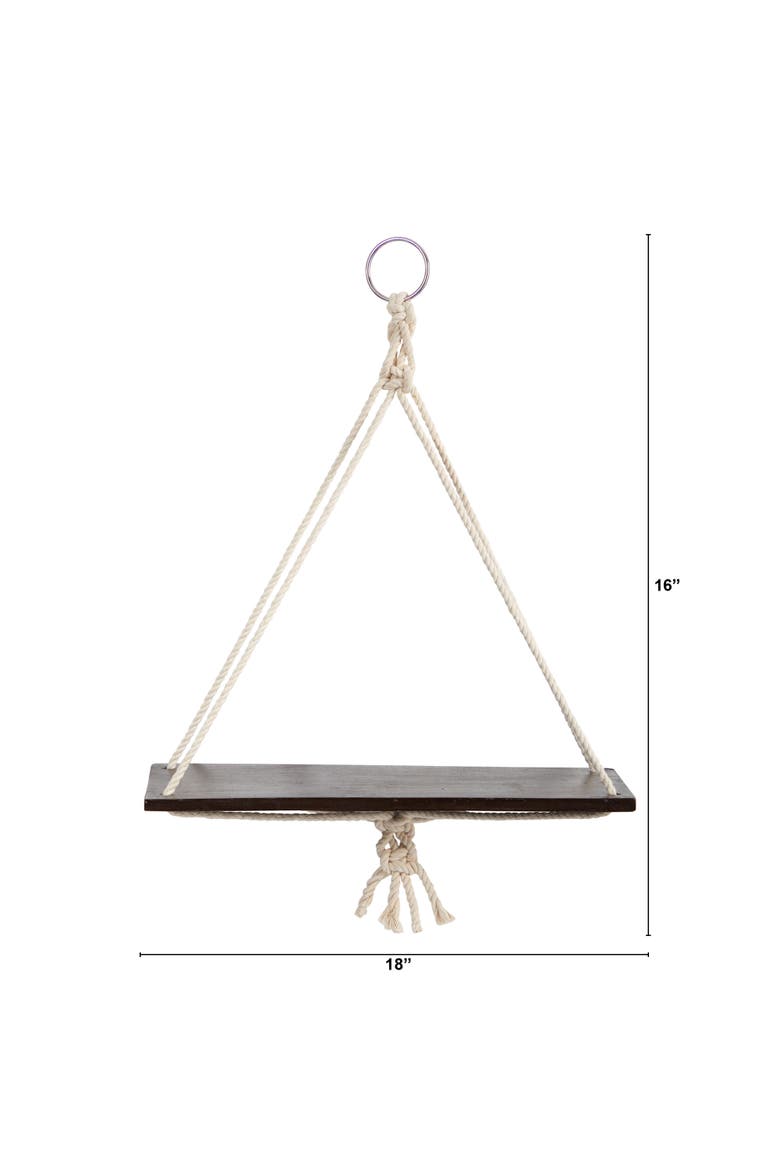 18-in x 16-in Hand Crafted Macrame Wall Hanging with Wooden Shelf, Alternate, color, Cream