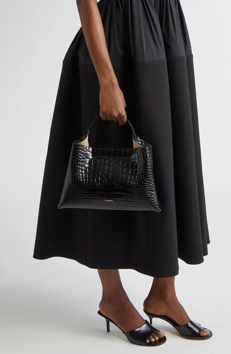 Ree Projects Medium Elieze Croc Embossed Patent Leather Top Handle Bag, Alternate, color,