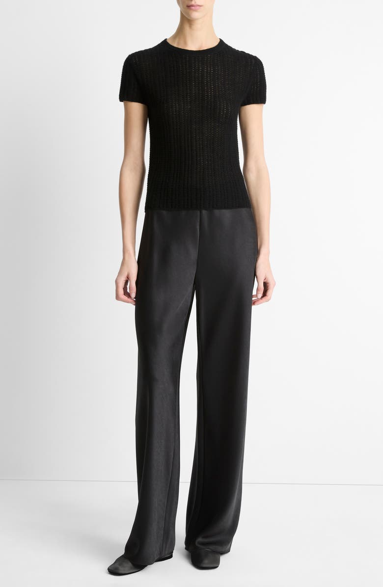 Vince Waffle Stitch Short Sleeve Cashmere & Silk Sweater, Alternate, color, 