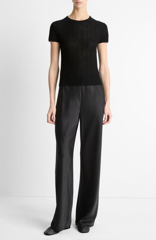 Vince Waffle Knit Short Sleeve Sweater In Black