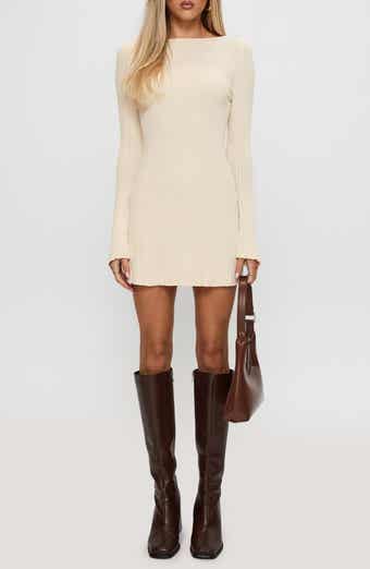Princess Polly Mayok Open Back Long Sleeve Rib Minidress