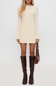 Princess Polly Mayok Open Back Long Sleeve Rib Minidress