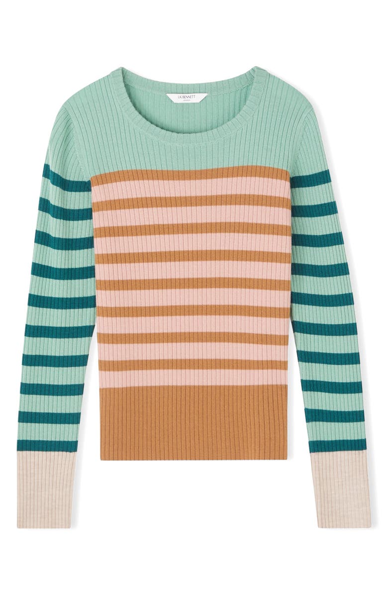 LK Bennett Love Stripe Rib Knit Sweater, Alternate, color, Coral Multi